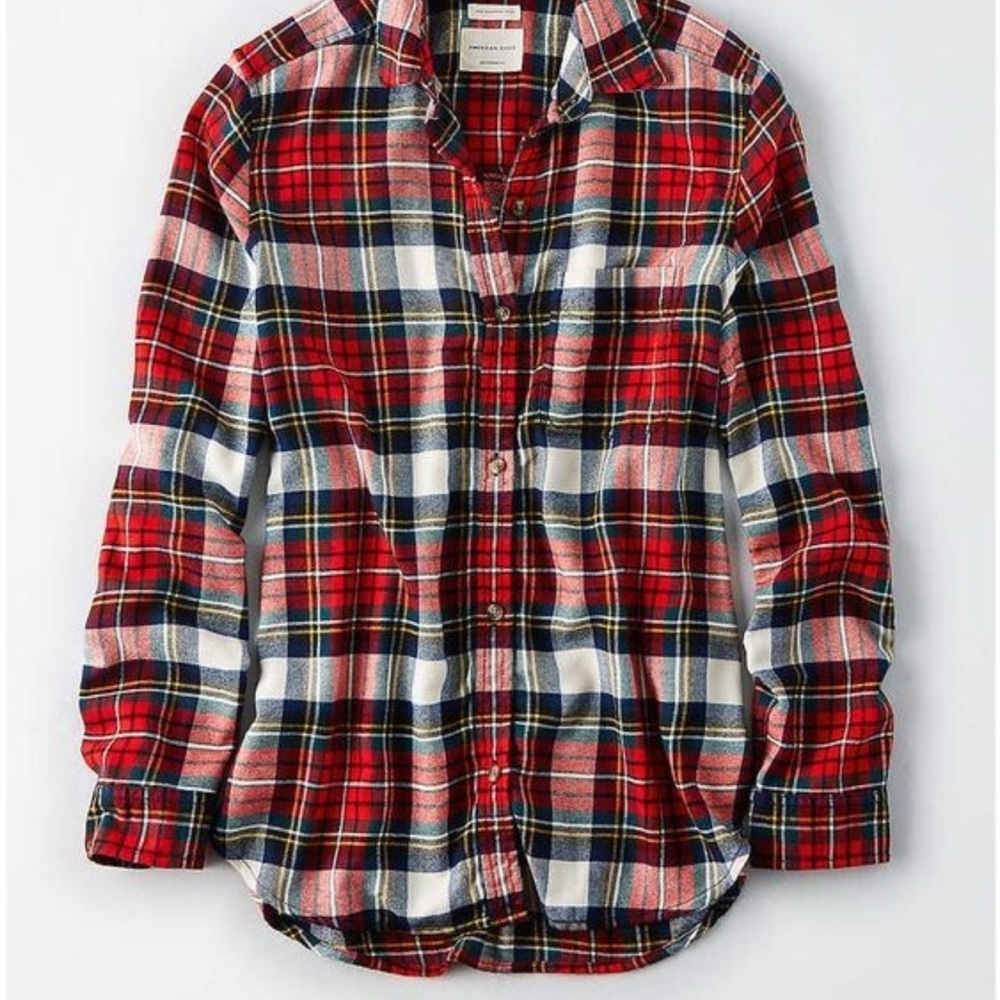 American Eagle Outfitters Red and Blue Plaid Button Down Shirt